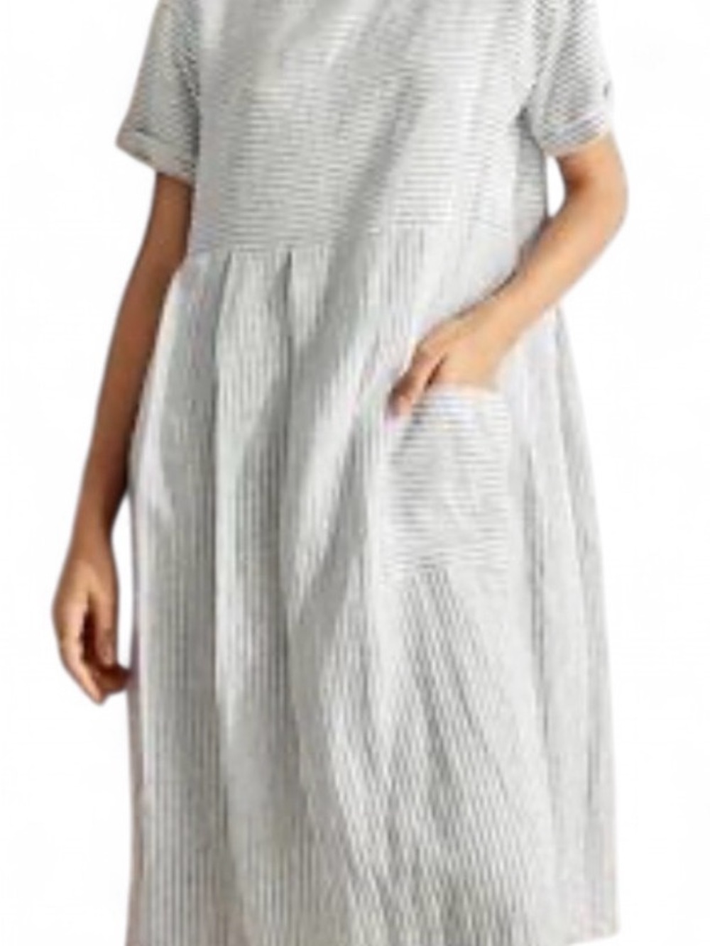 Relaxed Short-Sleeve Midi Dress in Blue/White Stripe